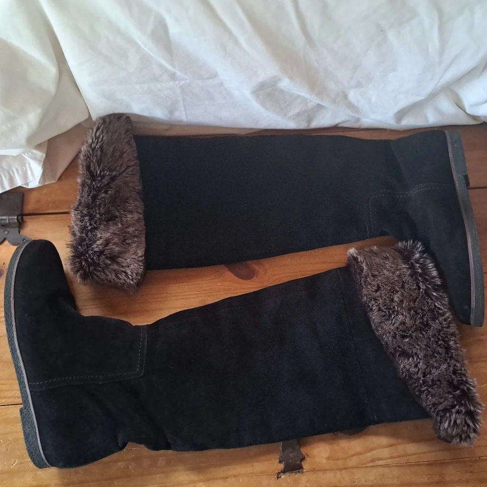 Sam Edelman Orlando Over the Knee Suede Boots Women's Size 7.5 Faux Fur Cuff